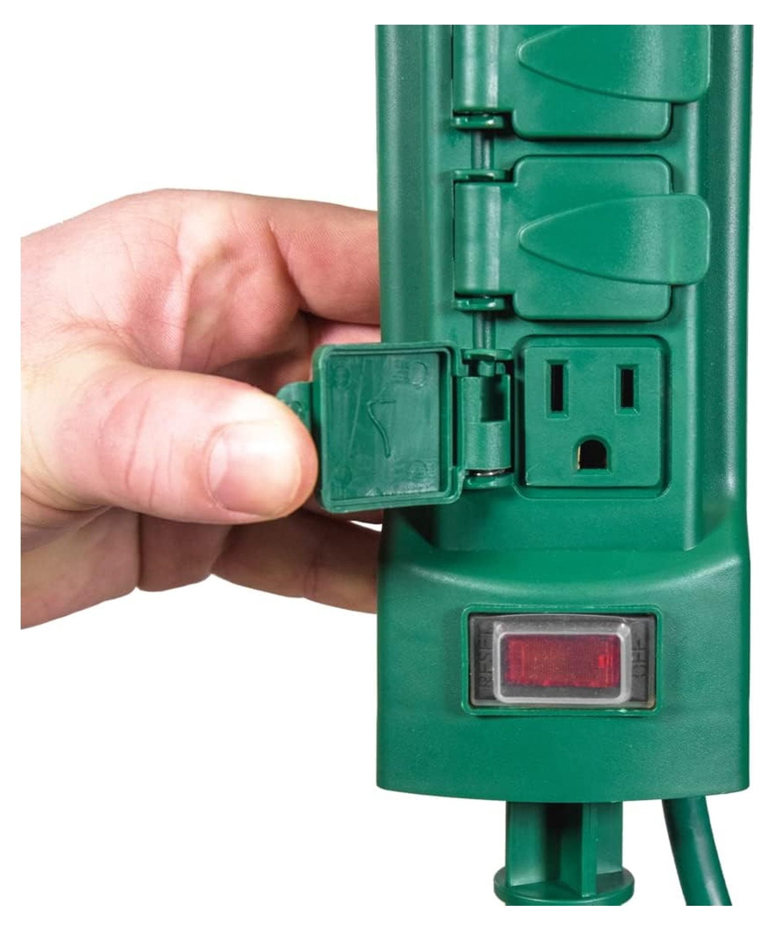 Outdoor Power Stake with Timer - 6 Outlet Grounded Extension Cord - 6ft - Green