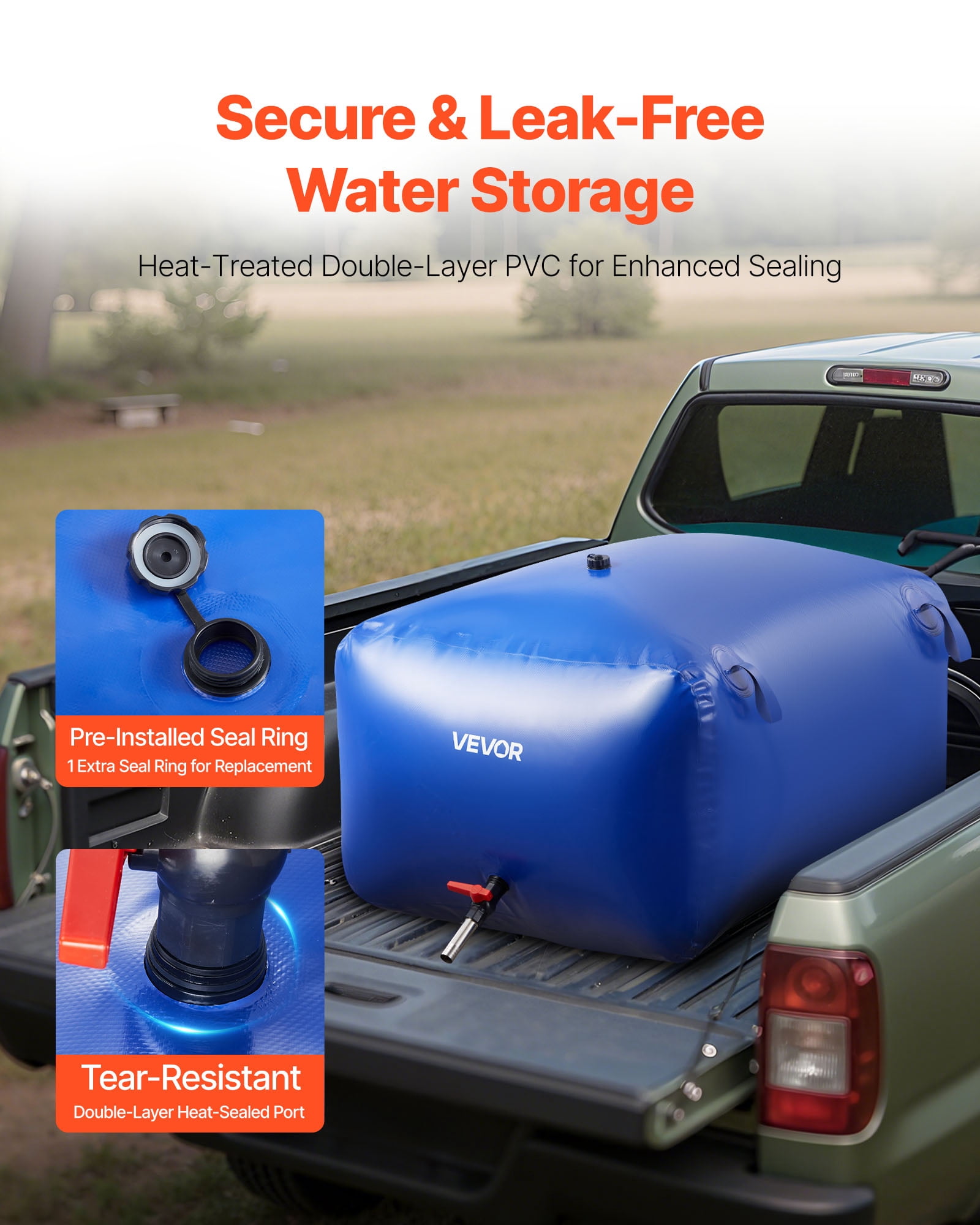 VEVOR Water Storage Bladder 105.7 Gallon Large Capacity Water Bag,Portable & Collapsible Soft Waters Container, Leakproof & Tear-Resistant PVC Emergency Waters Storage Tank for RV Truck & Outdoor Use