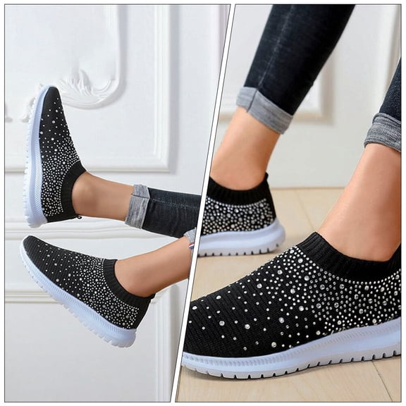 NUOLUX Black Durable Female Sports Shoes Breathable Mesh and Anti-Skid Sole