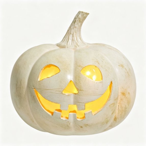 LOWLHOME Halloween Pumpkin Light Pumpkin Decor With Classic Smiling Face, Halloween LED Light Up Pumpkin Decor, Fall Porch Yard Outdoor Indoor Decoration, 7 in, White