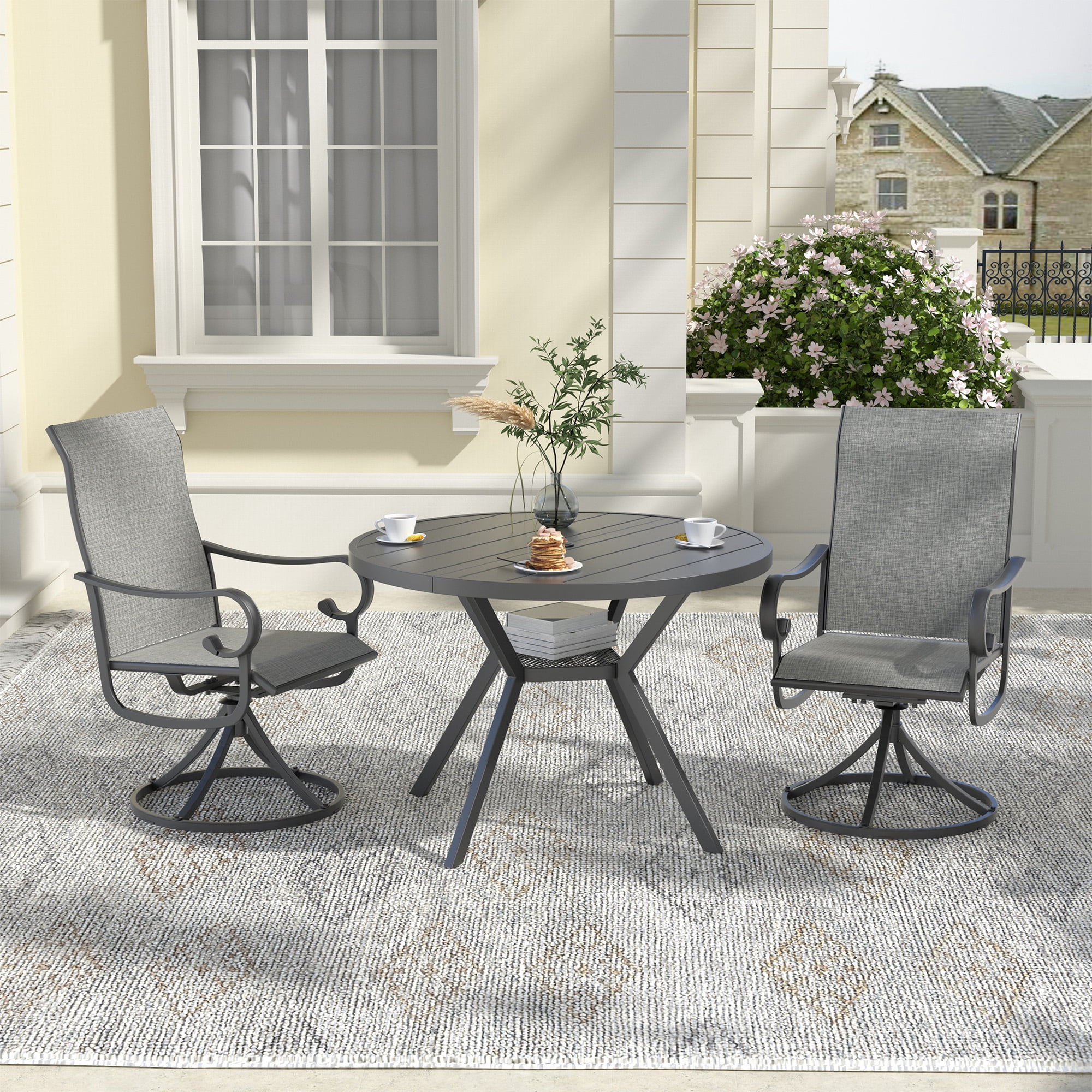 Zidtia Patio Swivel Rocker Chairs Set of 2, High Back Outdoor Dining Chairs with Sturdy Metal Frame, All-Weather Swivel Chairs,Gray