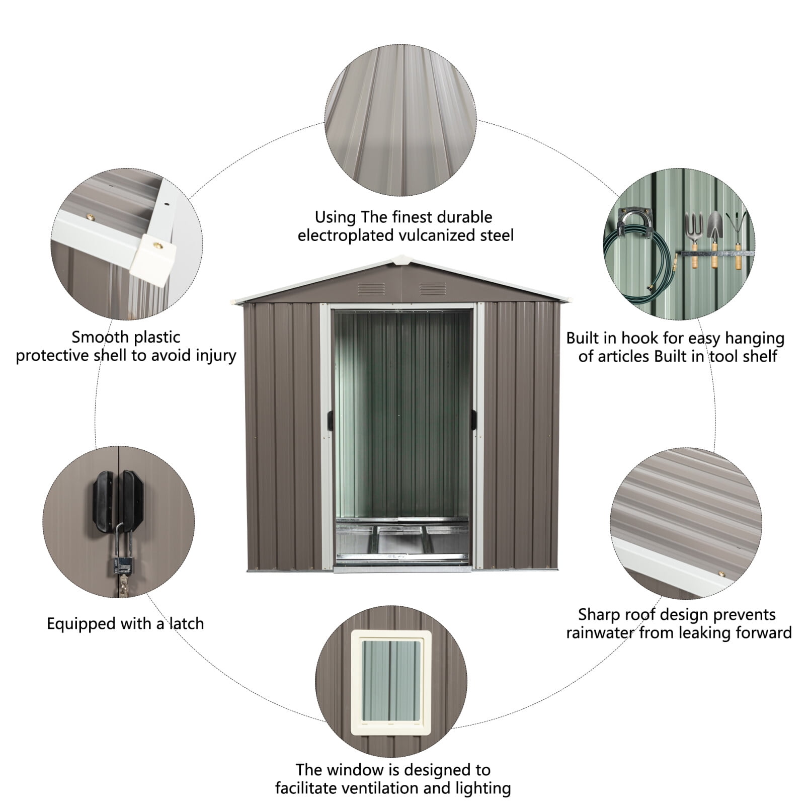 6ft x 5ft Outdoor Storage Sheds, Metal Waterproof Tool Sheds with Sharp Roof & Built-in Hook & Latch & Window, Heavy-Duty Sheds Unit for Patio Storage,Garbage Can, Chicken Coop, Gray