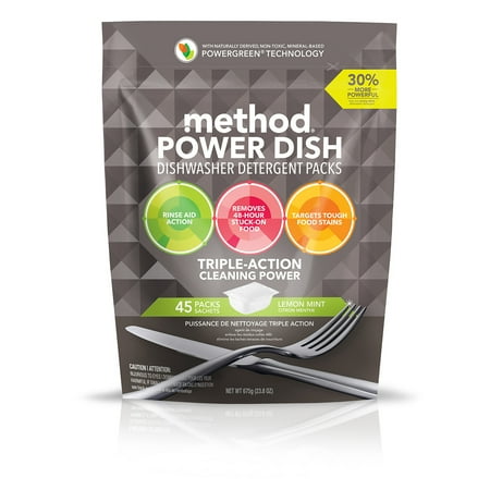 Method Power Dish Dishwasher Detergent Packs, Lemon Mint, 45 count