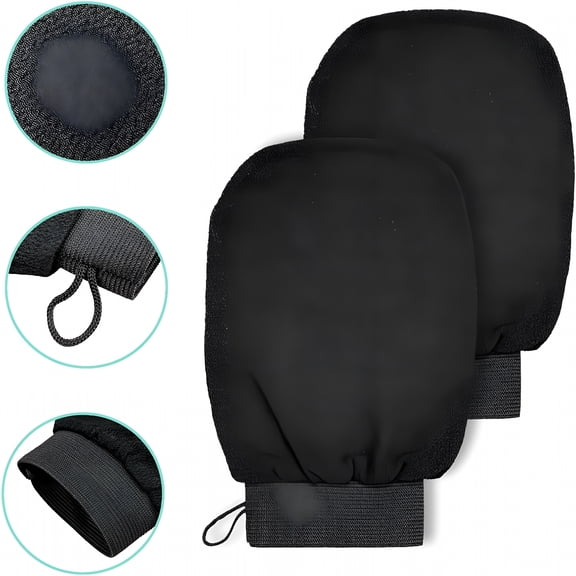 RAGUPEL Exfoliating Scrubber Gloves for Body,Set of 2 Based Deep Exfoliation Mitt,for Sensitive Skin,Dead Skin Cell Remover,for Women and Men (Black)