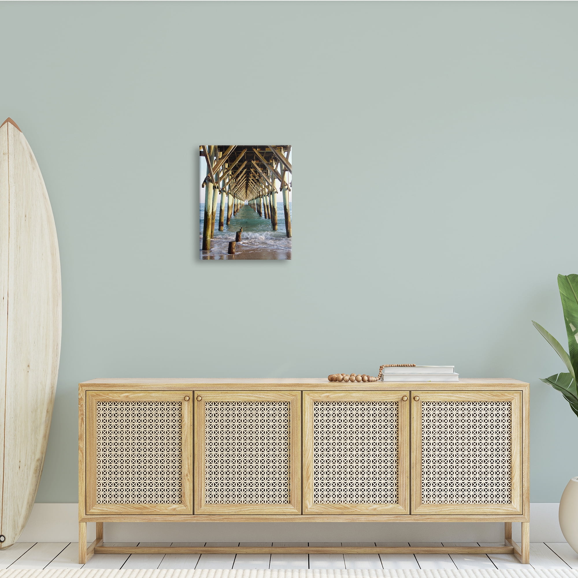 Stupell Indtries Weathered Beach Pilons Ocean Waves Under Tall Dock,16 x 20,Design by Jairo Rodriguez