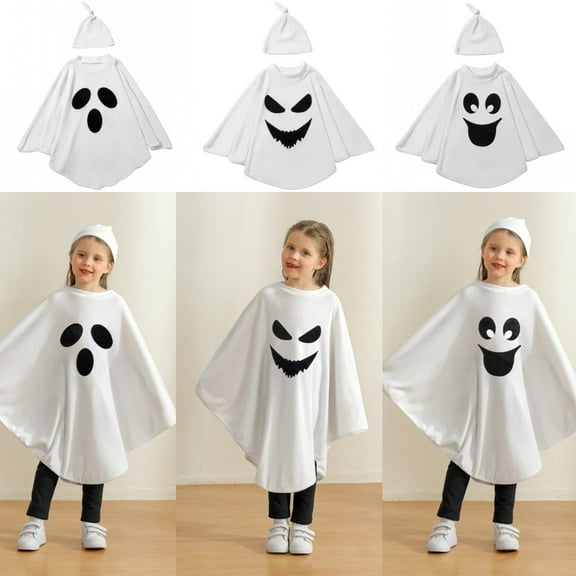1-6T Toddler Girls Boys Halloween Ghost Face Cloak, Esho Kids Halloween White Cape with Hat Outfits