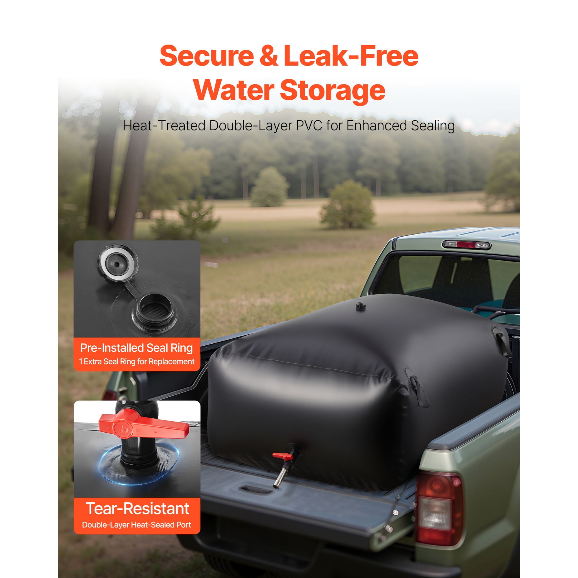 KFFKFF 142.7 Gallon Portable Water Storage Bladder, Collapsible and Durable PVC Water Container, Leak-Resistant Emergency Water Tank for Outdoor, RV, and Truck Applications