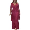 thumbnail image 2 of Njagoc3 Womens Long Sleeve V - Neck Flare Dress, Purple, Formal Evening & Date Night Outfit, 2 of 6