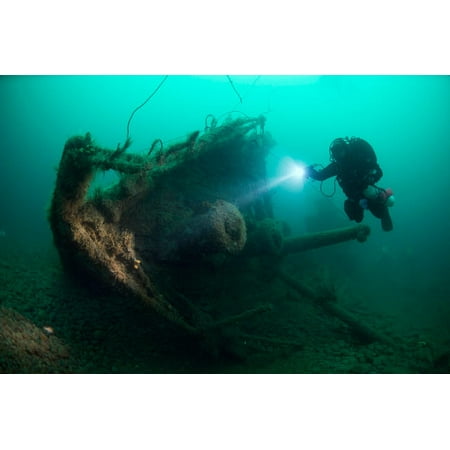 Waffen Ss Poster - Diver exploring the wreck of the SS Laurentic ocean liner sunk during WW1 Poster Print by Steve JonesStocktrek Images