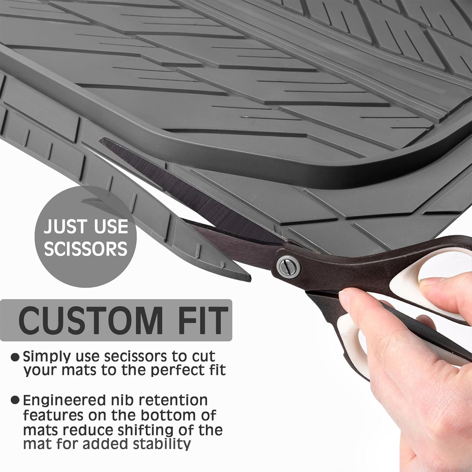 CAR GRAND Heavy Rubber Car Floor Mats, Deep Waterproof Car Mats All Weather, Universal Trim-to Fit Automotive Floor Mats for Car SUV Truck Van, Durable Floor Liners All Gray