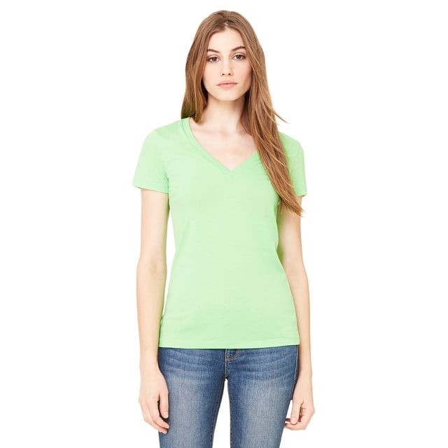 Camiseta de mujer de manga corta con escote en V profundo VERDE NEÃN XL Bella + Lienzo B6035