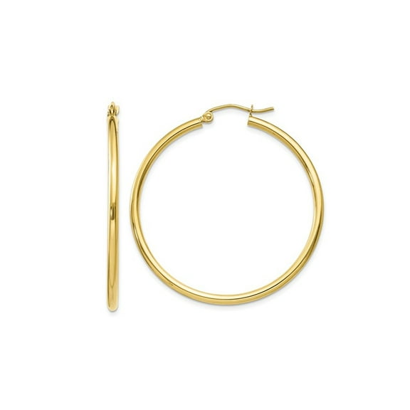Gem & Harmony Large 10K Yellow Gold Hoop Earrings 1 1/2 inches (2mm) for Women