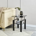 thumbnail image 4 of Tempered Black Glass Sofa Table, 2-Layers End Table with Storage, Living Room Side Table, 4 of 5