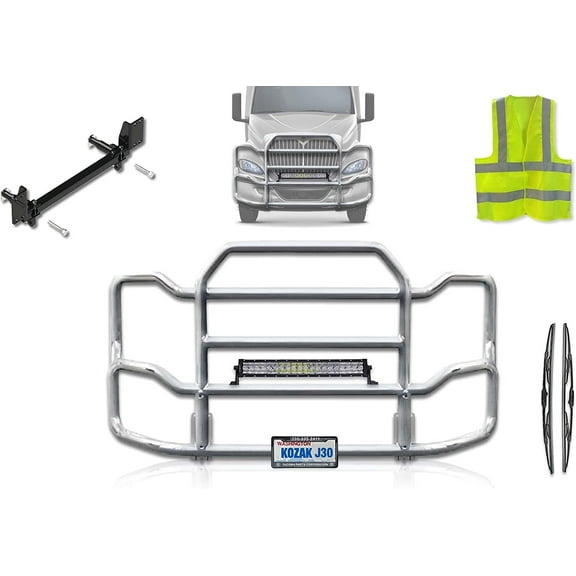 Kozak Semi Truck International RH (Plastic Bumper) Front Grille Deer Bumper Guard Large Chrome