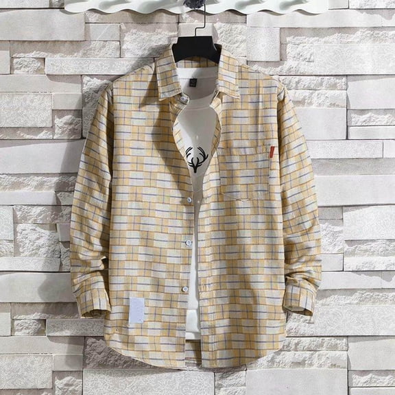 Cotton Plaid Shirts for Men Regular Fit Big and Tall Casual Shirts Long Sleeve Snap Button Down Shirts with Pockets