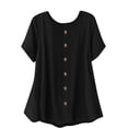 thumbnail image 3 of QATAINLAV Womens Going Out Tops Solid Color Short Sleeve Linen Tshirts Summer Casual Crew Neck Tunic Blouse Black L, 3 of 10