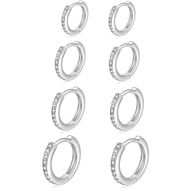 6ps Women's Earrings 14K gold-plated Single row zircon circle Ear buckles, Romantic gifts for Her Wife Mother Christmas Valentine's Day,8,Plata,De moda sencillo,círculo,7+9+10+12mm