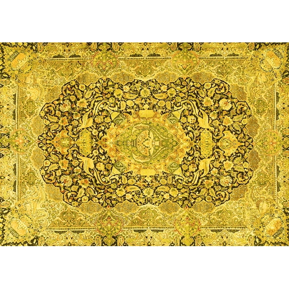 Ahgly Company Machine Washable Indoor Rectangle Persian Yellow Traditional Area Rugs, 8' x 12'