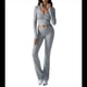 thumbnail image 1 of Conjunto Deportivo de 2 Piezas para Mujer, Camiseta de Larga, Pantalones Acampanados con Solapa, Chándal Informal, Gris, Talla L, 1 of 8
