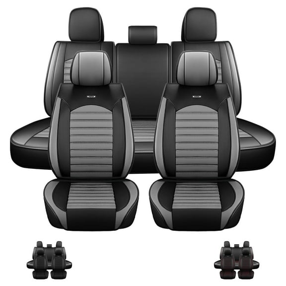 FANOTEK Car Seat Covers for 2015-2022 Ford F150 Truck Custom PU Leather Front Rear Full Set Cushion Protector Black Gray