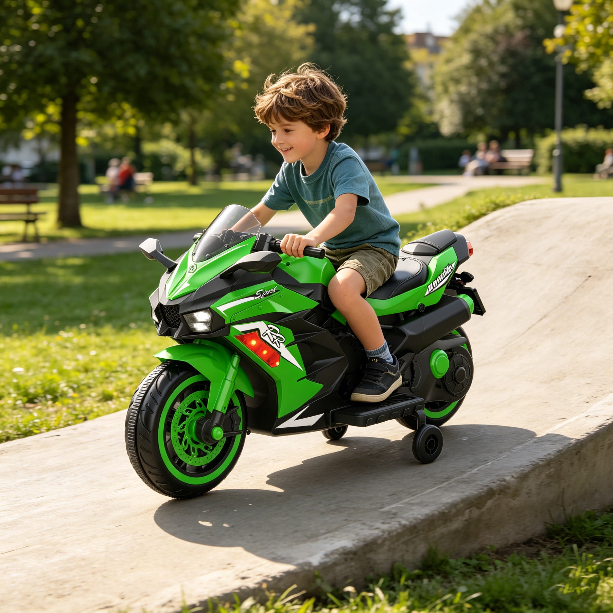 HNH 12V Ride on Motorcycle for Kid, Electric Motorcycle with Music, Lights, Bluetooth