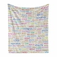 thumbnail image 1 of Fitness Soft Flannel Fleece Throw Blanket, Gymnastics Psychical Activity Lifestyle Concept Words Salubrity Wellness Health, Cozy Plush for Indoor and Outdoor Use, 70" x 90", Multicolor, by Ambesonne, 1 of 6