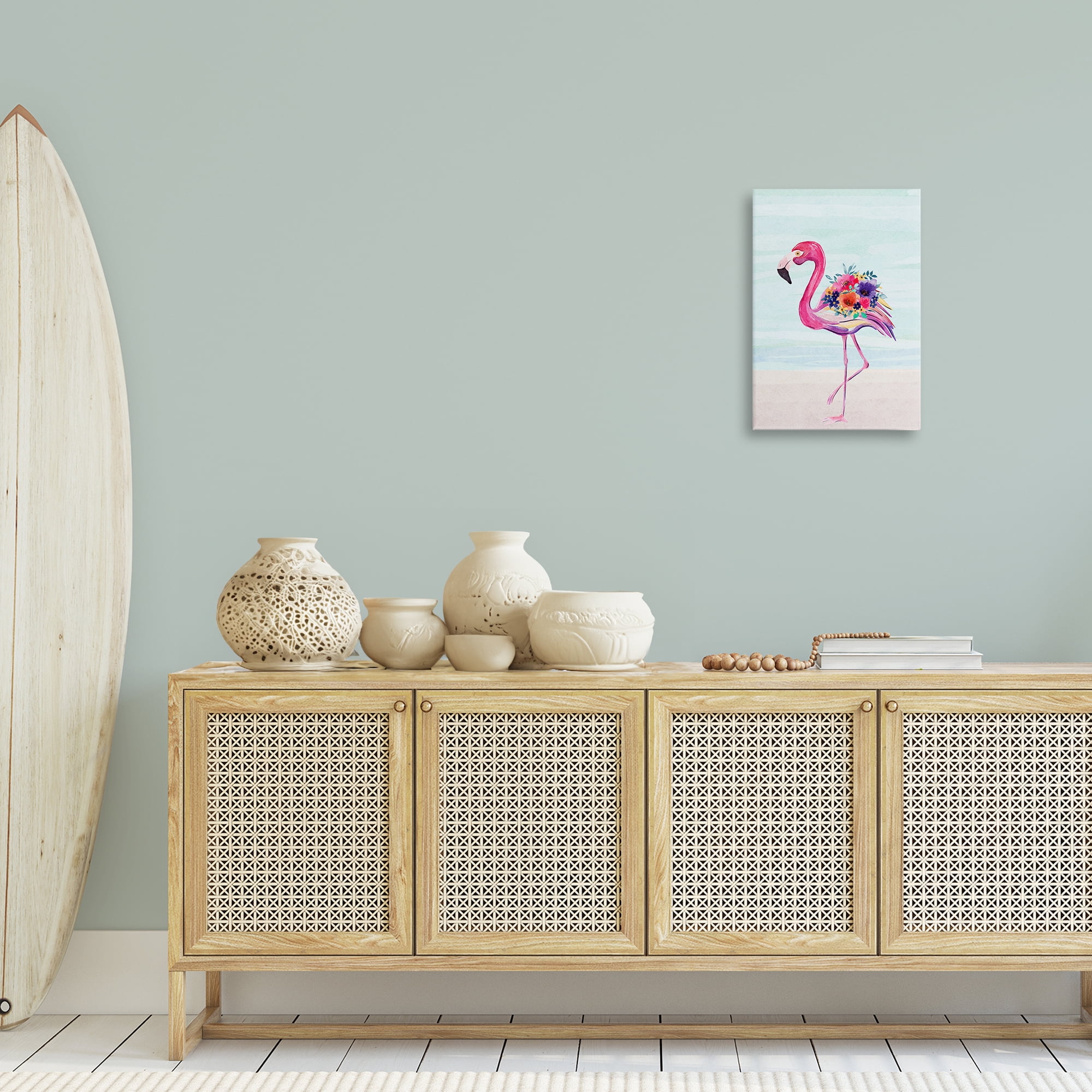 Stupell Industries Floral Flamingo Beach Plants & Flowers Painting Wrapped Canvas Art Print Wall Art, 16 x 24