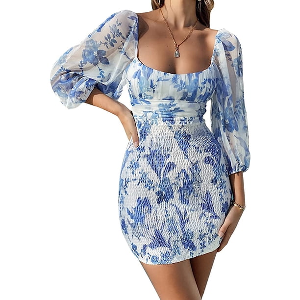Txlixc Vestido de mujer de 3 / 4 mangas chiffon Txlixc moda