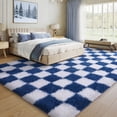thumbnail image 3 of ZENELESS Checkered Fluffy Rug,Non-Slip Large Area Rug,Super Soft Indoor Fuzzy Carpet for Bedroom Living Room Home Decor,6x9 White and Sand Blue, 3 of 7