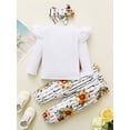 thumbnail image 4 of Qiylii Baby Girl 3 Pcs Fall Outfit, Long Sleeve Tops+Floral Bow Knot Pants+Headband, 4 of 9