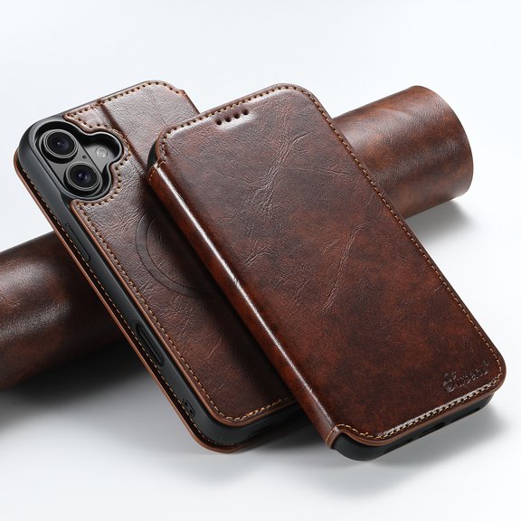 ELEHOLD for iPhone 16 Plus Wallet Case Premium Leather with Card Slots Kickstand Function Magnetic Absorption Compatible with Mag Safe Charging Shockproof Protective Case,Khaki