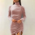 thumbnail image 2 of Womens Sequin Dress Women Sexy Fashion Turtleneck Long Sleeve Solid Color Shirring Mini Sheath Dress Black Bodycon Dresses for Women Long Sleeve Sequin Dress, 2 of 7