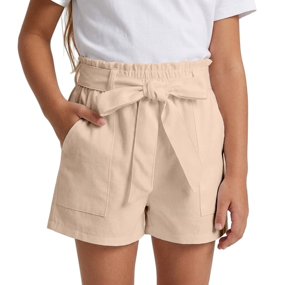Lullu Girls High Waist Shorts Summer Casual Loose Shorts with Belt Pockets, Sizes 4-14