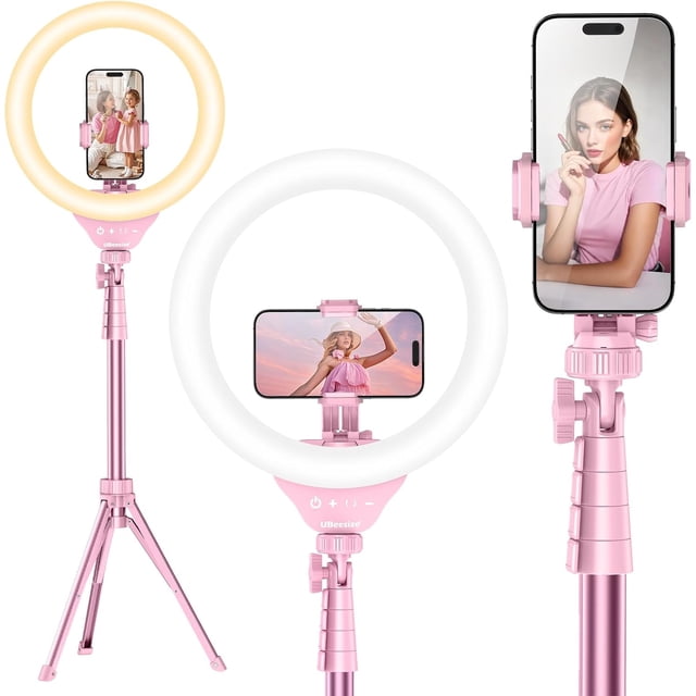 14'' LED Foldable Ring Light with 62'' Tripod Stand, Selfie Ring Light for Video Recording, Live Streaming, TikTok & YouTube, Compatible with & (Black)