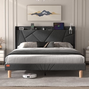 Nisien Queen Wingback Platform Bed With Charging