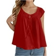 thumbnail image 3 of Htigea Women Summer Front Tank Tops Cap Sleeve Pleated Babydoll Tops Casual Loose Fit Going Out Flowy Shirt Fall Savings Red,2XL, 3 of 6