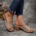thumbnail image 6 of Eltusu Women Slide Sandals, Block Heel Slip On Open Toe Breathable Ladies Shoes Khaki Size 9, 6 of 9