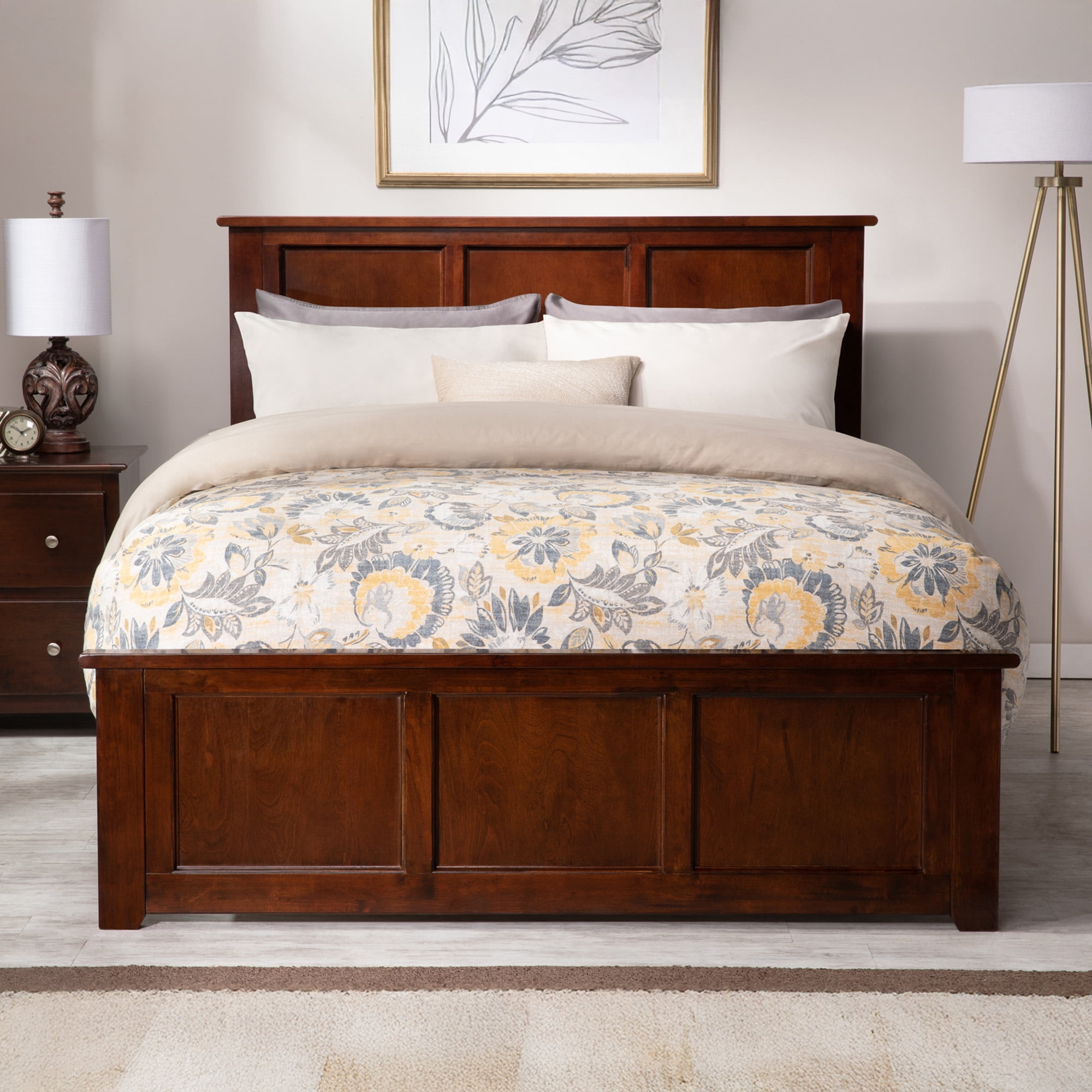 AFI Madison Full Wood Platform Bed & Footboard, Walnut