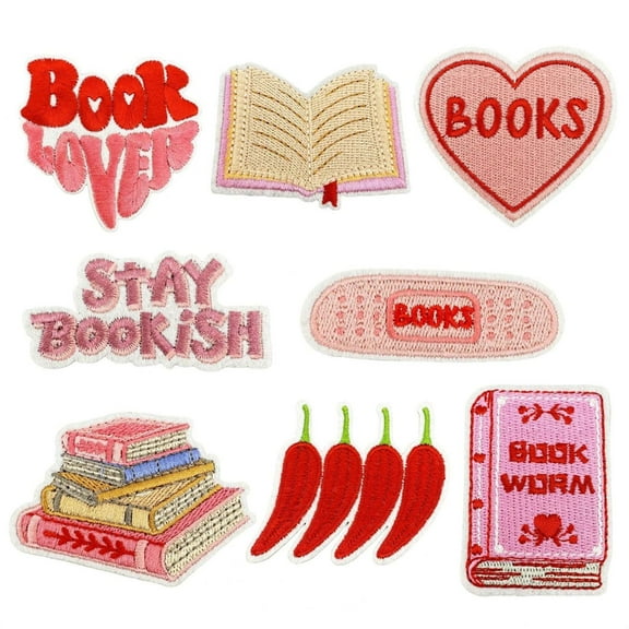 8 Pcs Bookish Embroidered Patches Chilis Iron on Patches Books Repair Patches Sewing for Bag Jackets Jeans