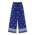 thumbnail image 4 of DHFJKG Linen Pants Women Boho Printed Flowy Wide Leg Palazzo Lightweight Casual Drawstring Summer Pants Beach Vacation Clothes Stylish Trousers, 4 of 4