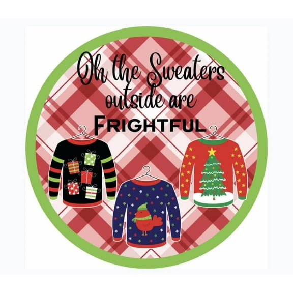 Round Tin Signs Christmas Wreath Sign Metal Wreath Sign Wreath Attachment Ugly Sweater Sign Ugly Sweater Season Metal Tin Sign Posters Wall Decor Aluminum Plate Sign Man Cave Gift 12"x12"