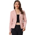 thumbnail image 1 of Chaqueta de mezclilla lavada de manga larga con botones y solapa con muesca para mujer Rosa M, 1 of 6