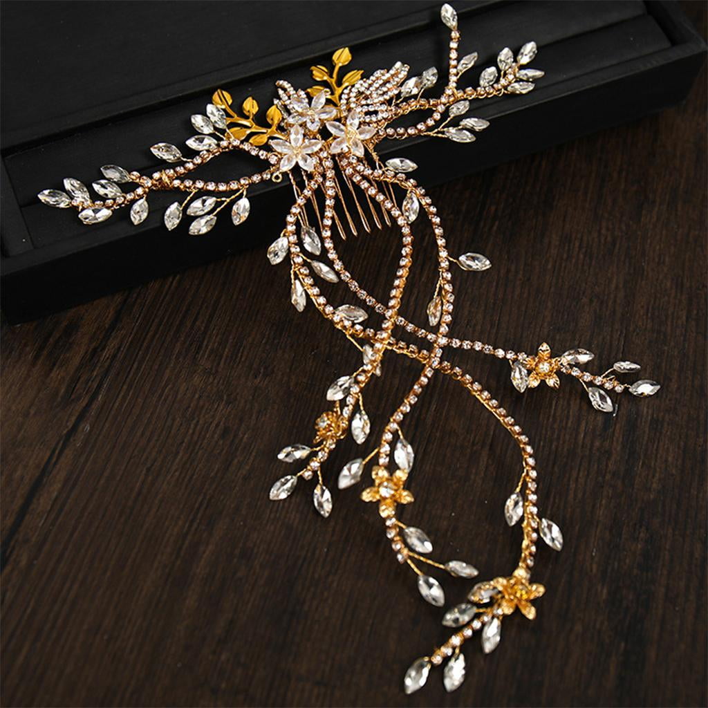 FVDPWYE Rhinestone Hair Comb Bride Wedding Headband Crystal Hair Clip Headpiece Bridal Hair Accessories for Women Golden