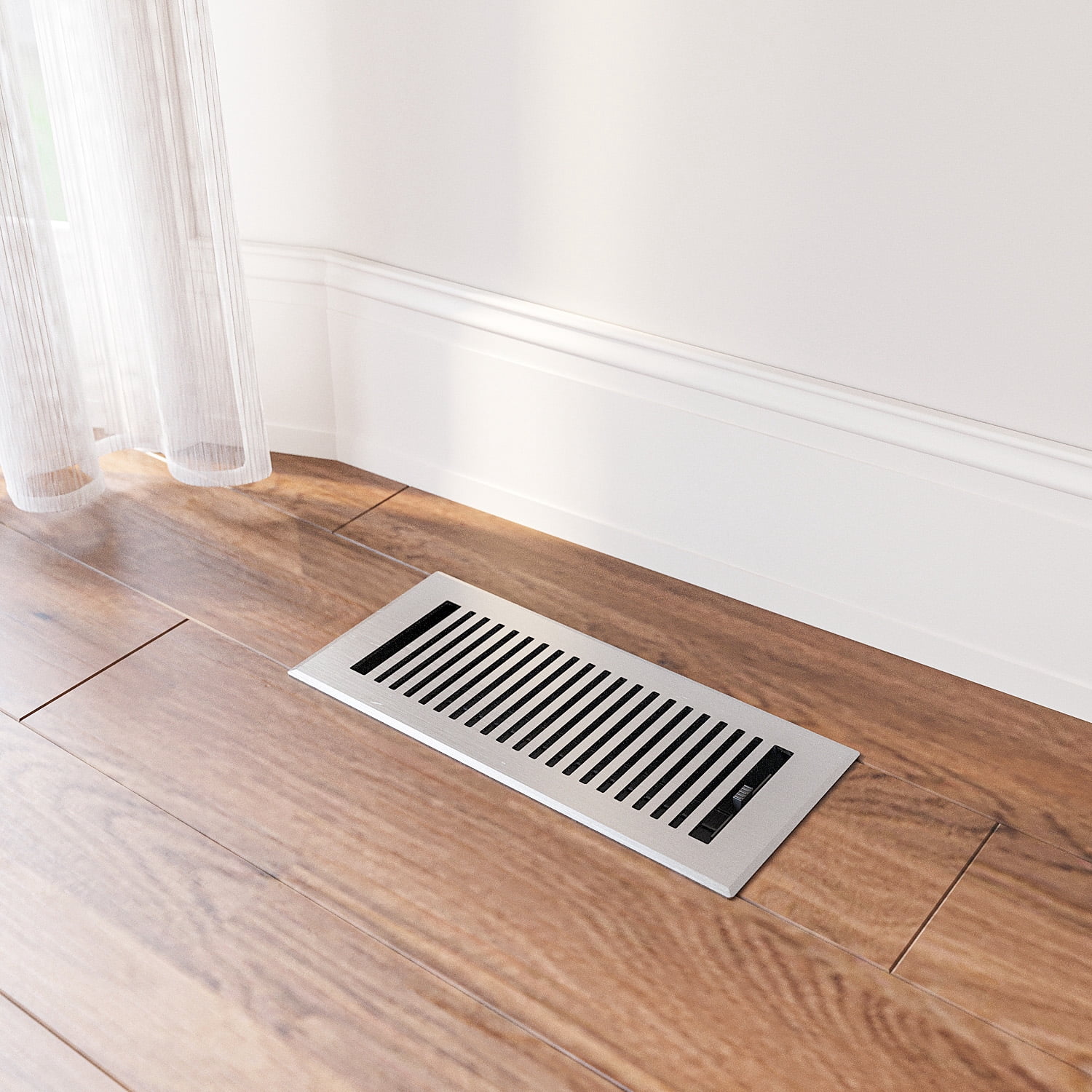 Naiture Stainless Steel Floor Register, Heavy Duty Rust-Resistant Floor Vent Cover, Metal Damper or Lever, Modern Style Grille Floor Vent, Duct Size 4" X 12", Brushed Nickel Finish
