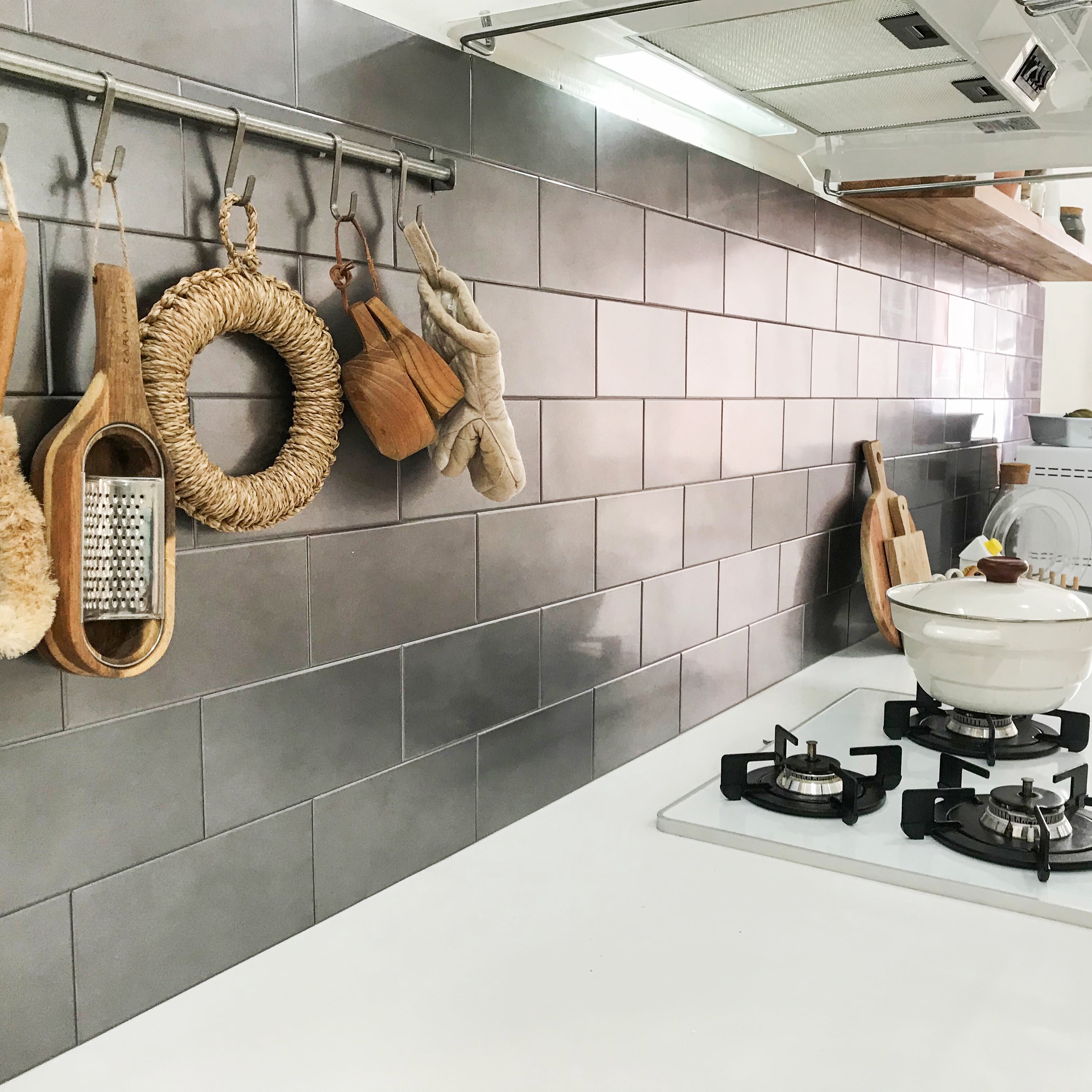 HiTRONS SOLUTiONS Ver Q Diy Kitchen Wall Metal Tile Grey Color (50 Ea)