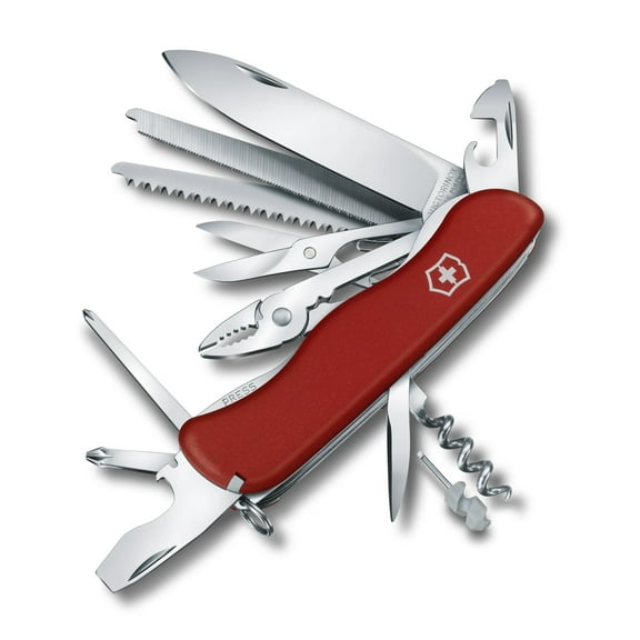 Victorinox Work Champ Swiss Army Knife 21 Function Swiss Made Pocket Knife With Large Blade, 2 Saws (Wood and Metal) and Combo Pliers - Red
