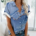 thumbnail image 2 of CEHVOM Blouse Décontractée pour Femmes à Col à Revers Manches Courtes Imprimé Chemise Ample Boutons Cardigan Liquidation, 2 of 5