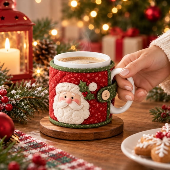 Christmas Quilted Mug Cozy Sewing Kit,DIY Holiday Craft for Beginners