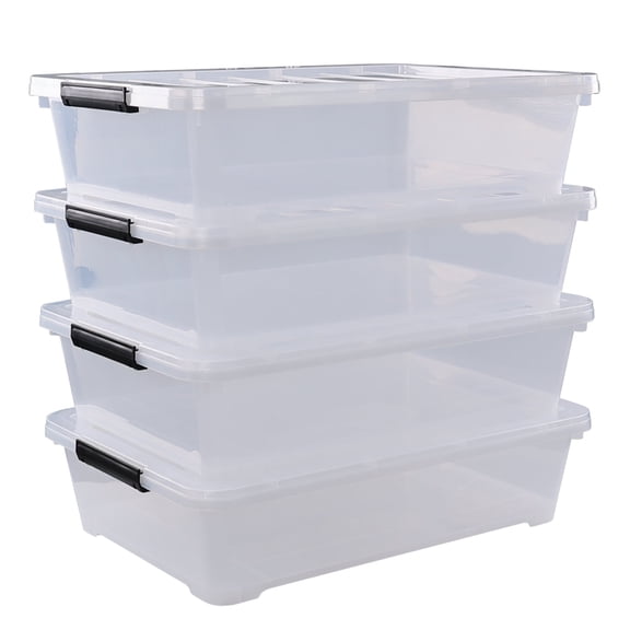 Anbers 40 Quart Plastic Under Bed Storage Bin with Wheels, 4 Pack, Clear