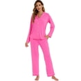 thumbnail image 3 of GEX Womens Bamboo Viscose Pajamas Super Buttery Soft 2 Piece PJ Set Button Long Sleeve Sleepwear Set (Rose S), 3 of 6